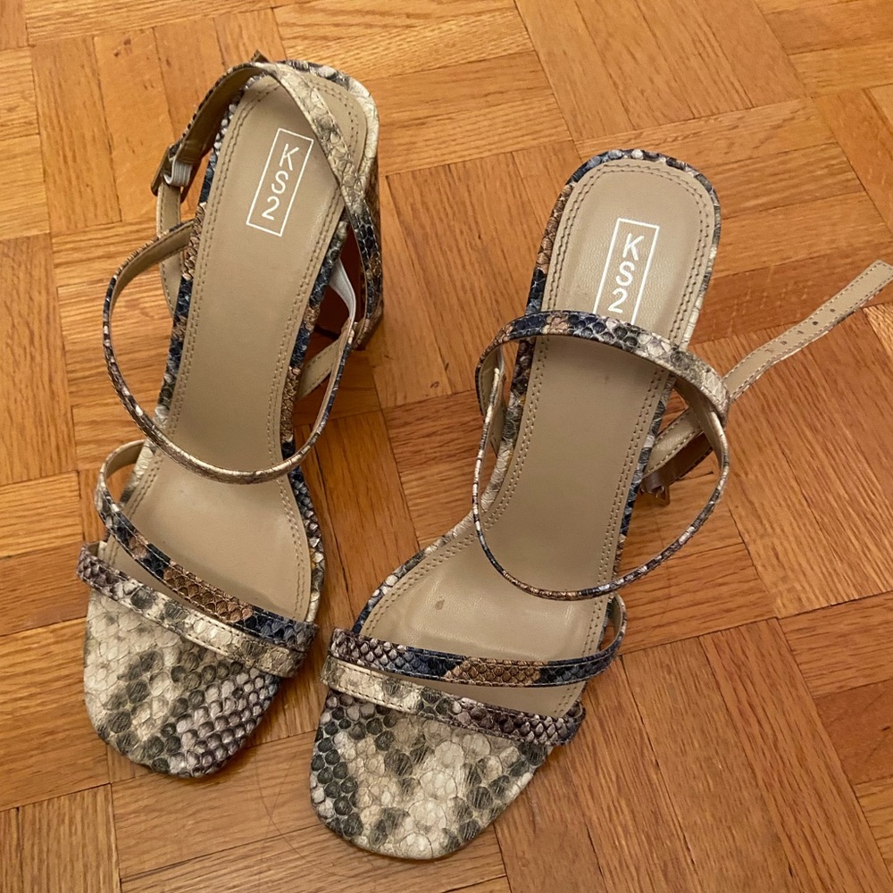 Snakeskin Strappy Sandals - Tan and Black